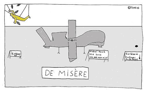 Cartoon: De Misere (medium) by Müller tagged drohne,globalhawk,demaiziere