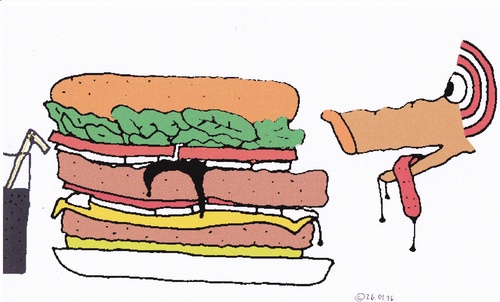 Cartoon: Mega-Burger-Meal (medium) by Müller tagged megaburgermeal,burger,hamburger,bigmac,whopper,supersize