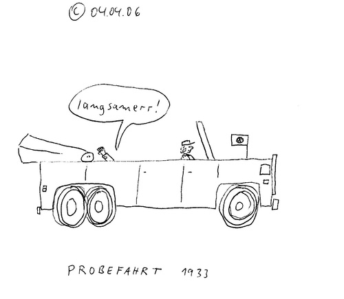 Cartoon: Probefahrt 1933 (medium) by Müller tagged probefahrt,cabrio,neuwagen