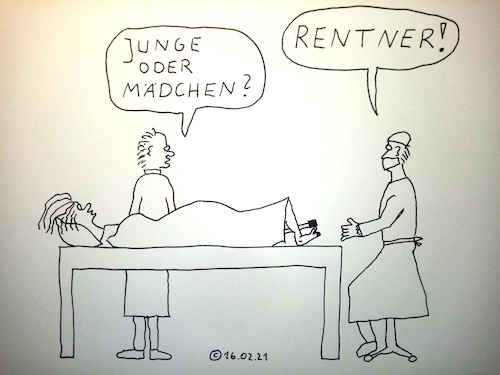 Cartoon: Rentner (medium) by Müller tagged geburt,junge,mädchen,rentner
