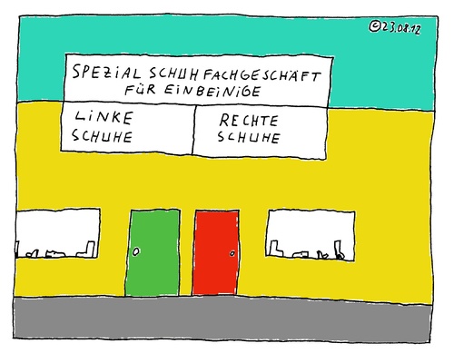 Cartoon: Schuhladen (medium) by Müller tagged schuhgeschäft,einbeinige,schuhe,rechte,linke