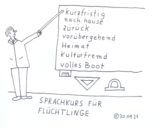 Cartoon: Sprachkurs für Flüchtlinge (medium) by Müller tagged flüchtlinge,sprachkurs