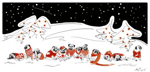 Cartoon: Wintermöpse (medium) by Mops royal tagged weihnachten,christmas,mops,pug,winter,snow,dogs,heiligabend,holy,night,hund,tiere,advent