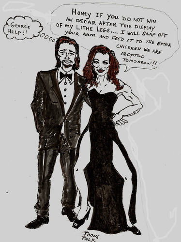 Cartoon: Oscar Scarey Moments (medium) by Toonstalk tagged academy,jolie,angelina,movies,hollywood,leg,oscar,pitt,brad