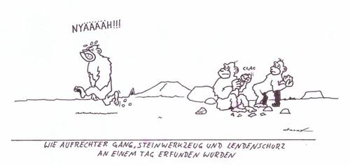 Cartoon: Aufrechter Gang (medium) by tiefenbewohner tagged erfunden,stein,steinzeit,werkzeug,urmenschen,gang,lendenschurz,aufrecht