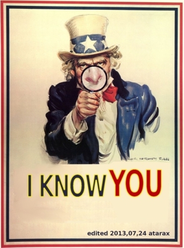 Cartoon: I know you (medium) by tiefenbewohner tagged nsa,uncle,sam,spione,privatsphäre,abhörskandal,überwachung