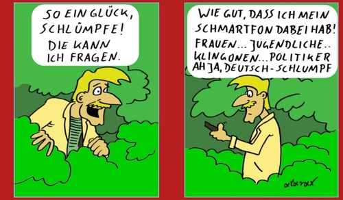 Cartoon: schlumpfende Schlumpfe Schlumpf! (medium) by tiefenbewohner tagged schlumpf,schlumpfen,schlümpfe,blau,smartphone,app,wald,handy,übersetzung,wörterbuch,bier