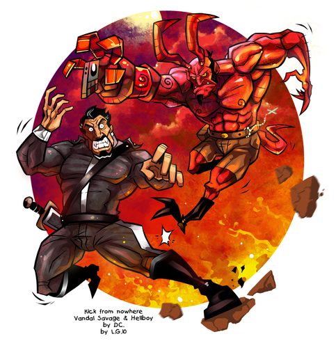 Cartoon: Kick from nowhere (medium) by Garvals tagged hellboy,demon,villain,fire,lava