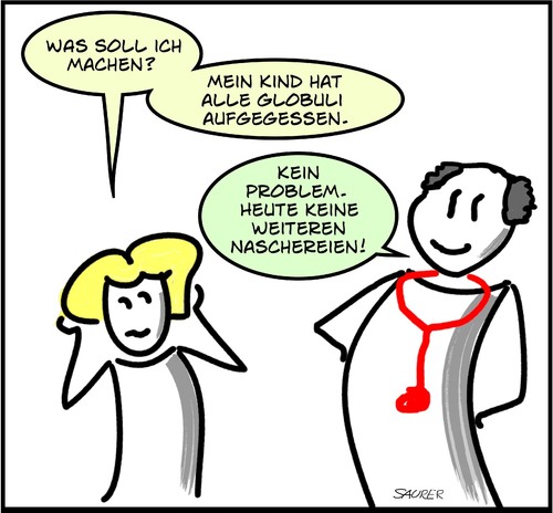 Cartoon: Kind hat alle Globuli gegessen (medium) by CartoonGrafik_com tagged homöopatisch,zucker,mediziner,arzt,frau,alternativmedizin,medizin,alternative,homöopathie,überdosis,globuli