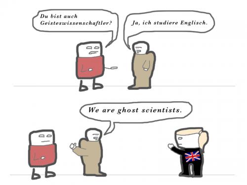 Cartoon: ghost science (medium) by prinzparadox tagged ghost,science,geisteswissenschaften,englisch,universität,uni,elite,university,language