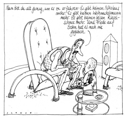 Cartoon: Aufklärung (medium) by schwoe tagged weihnachten,nikolaus,friede,märchen,klimawandel