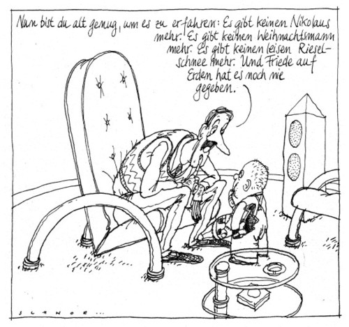 Cartoon: Aufklärung (medium) by schwoe tagged weihnachten,nikolaus,friede,märchen,klimawandel