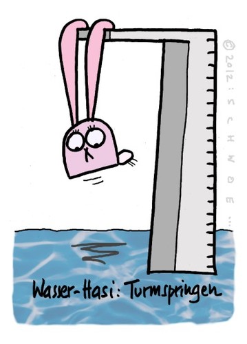 Cartoon: Hasi 39 (medium) by schwoe tagged turmspringen,sprungturm,schwimmen,wasser,hasi,hase,mut,angst