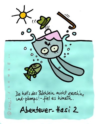 Cartoon: Hasi 60 (medium) by schwoe tagged hase,hasi,wasser,fall,achtsamkeit,bach