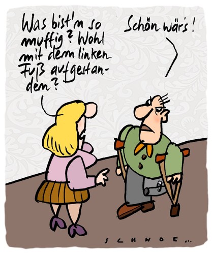 Cartoon: Linker Fuß (medium) by schwoe tagged behindert,aberglaube,prothese,krücke,laune