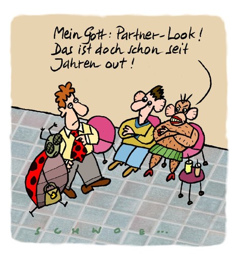 Cartoon: Partnerlook (medium) by schwoe tagged partner,partnerlook,krawatte,käfer,paar,affe,ohren