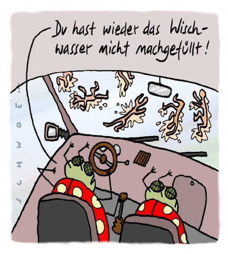 Cartoon: Wischwasser (medium) by schwoe tagged auto,insekten,scheibenwischer,autobahn,sauberkeit,käfer