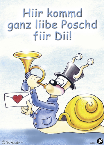 Cartoon: Alfonso - liibe Poschd (medium) by TOSKIO-SCHWAEBISCH tagged ecard,grußkarte,schneckenpost,briefsendung,liebesgrüße,postsendung,posthorn,brief,amour,liebesbrief,postillion,postillon,postbote,alfonso,schwääbischs,schwaebisches,schwäbisches,pander,tex,cartoon,vtms,toskio