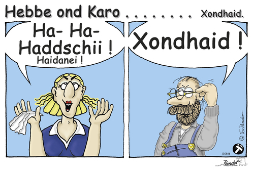 Cartoon: Hebbe ond Karo - Xondhaid (medium) by TOSKIO-SCHWAEBISCH tagged schwaebisches,schwäbisches,schwääbischs,haddschii,hatschi,xondhaid,gesundheit,karo,ond,hebbe,cartoon,schwaebischer,pander,tex,vtms,toskio