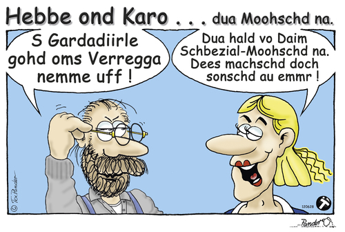 Cartoon: Hebbe ond Karo - dua Moohschd na (medium) by TOSKIO-SCHWAEBISCH tagged schwäbisches,schwääbisch,moohschd,most,pander,tex,schwäbisch,cartoon,vtms,toskio