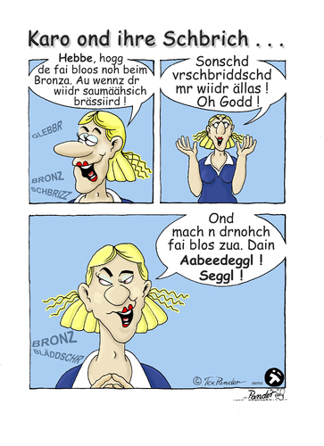 Cartoon: Karo - Aabeedeggl (medium) by TOSKIO-SCHWAEBISCH tagged partnerschaft,aabeedeggl,schwäbisch,hebbe,toilettendeckel,karo,pander,tex,vtms,toskio,glebbr,bronz,schbrizz,bläddschr