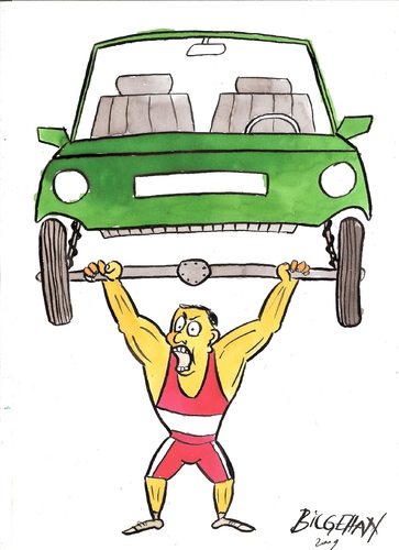 Cartoon: champion in the weight lifting (medium) by bilgehananil tagged dumbbell,weight,lifting,car,sport