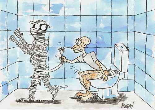 Cartoon: mummy in the toilet (medium) by bilgehananil tagged mumya,tuvalet,mummy,toilet