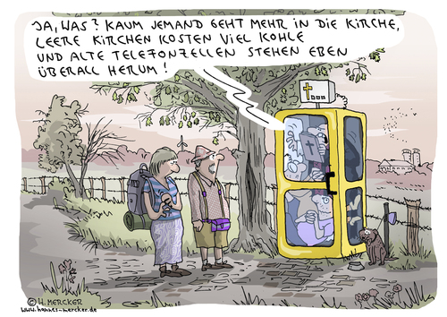 Cartoon: Begegnungen (medium) by H Mercker tagged cartoon,ehepaar,evangelisch,finanzen,gebäude,geld,glaube,gläubige,katholisch,kirche,kosten,mitglieder,pfarrer,priester,schwund,telefonzellen,wanderer,cartoon,ehepaar,evangelisch,finanzen,gebäude,geld,glaube,gläubige,katholisch,kirche,kosten,mitglieder,pfarrer,priester,schwund,telefonzellen,wanderer