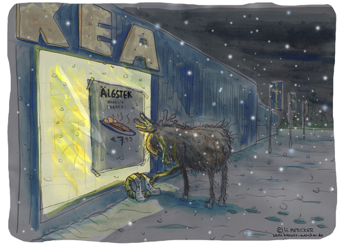 Cartoon: Eine stille Minute (medium) by H Mercker tagged niederlegung,kranz,essen,plakat,schaufenster,winter,schweden,möbel,elchsteak,food,restaurant,einrichtung,ikea,älgstek,elch,älg,älg,elch,älgstek,elchsteak,möbel,schweden,winter,schaufenster,plakat,essen,kranz,niederlegung