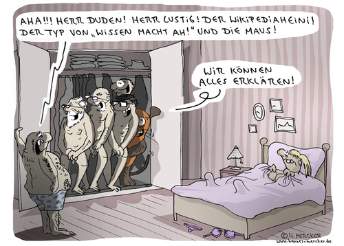 Cartoon: Erklärungen (medium) by H Mercker tagged ehe,erklären,erklärsendung,erklärung,fernsehen,leute,liebe,rundfunk,schlafzimmer,schrank,sendung,tv,wissen,wissensvermittlung