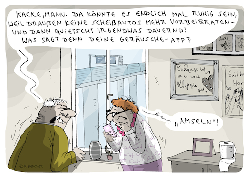 Cartoon: Geräusch (medium) by H Mercker tagged corona,virus,amseln,wohnung,quarantäne,geräusche,tagesaktuell,cartoon,medien,mercker,deutschland,stille,ruhe,stadt,corona,virus,amseln,wohnung,quarantäne,geräusche,tagesaktuell,cartoon,medien,mercker,deutschland,stille,ruhe,stadt