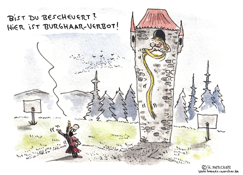 Cartoon: In der Wortspielhölle (medium) by H Mercker tagged burkaverbot,medien,diskussion,cartoon,mercker,tagesaktuell,meinung,verbot,märchen,rapunzel,burg,haar,burkaverbot,medien,diskussion,cartoon,mercker,tagesaktuell,meinung,verbot,märchen,rapunzel,burg,haar