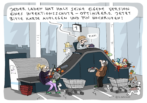 Cartoon: Optimizer (medium) by H Mercker tagged corona,corvid,19,virus,gesundheit,europa,kasse,supermarkt,optimizer,infektionsschutz,corona,corvid,19,virus,gesundheit,europa,kasse,supermarkt,optimizer,infektionsschutz