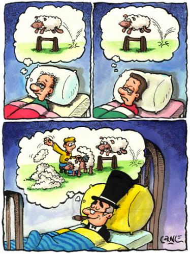 Cartoon: business man and insomnia (medium) by corne tagged business,man,insomnia,dreams,money,rich,