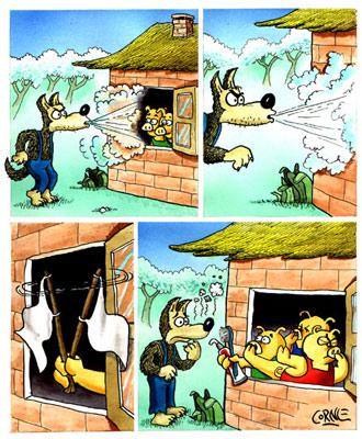 Cartoon: The big bad wolf and bad breath (medium) by corne tagged big,bad,wolf,three,pigs,teeth,breath,