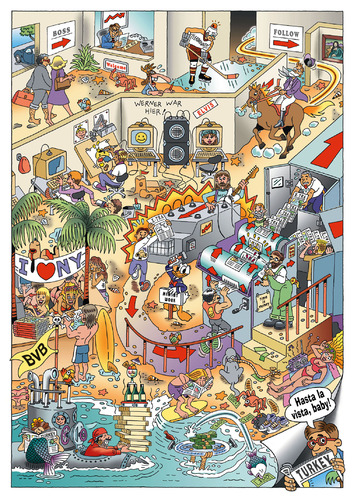 Cartoon: Poster for Graphica Printers (medium) by piro tagged work,printers,beach,mermaid,surfen,submarine,bvb,new,york