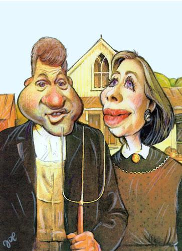 Cartoon: American gothic (medium) by bekesijoe tagged caricature,,hillary clinton,bill clinton,american gothic,gemälde,bauer,usa,präsident,demokratie,liberal,mistgabel,präsidentschaftskandidat,wahl,amerika,hillary,clinton,bill,american,gothic