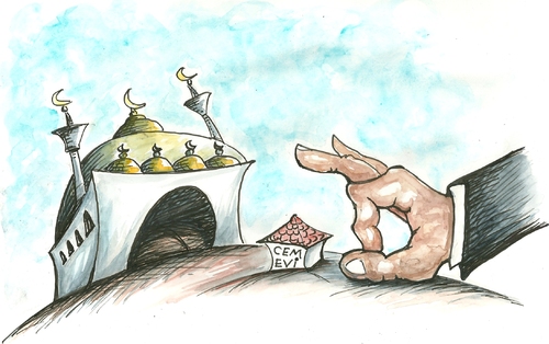 Cartoon: Cemevi (medium) by necmi oguzer tagged türkei,akpartäi,akp,cemevi,alevi