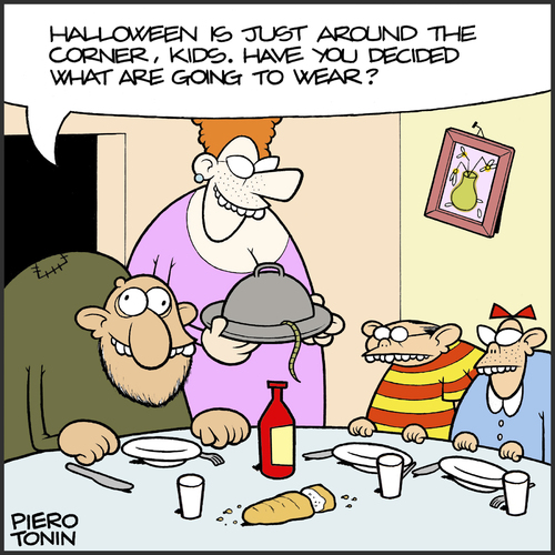 Cartoon: Halloween (medium) by Piero Tonin tagged piero,tonin,halloween,ugly,uglyness,weird,weirdo,weirdos,family,families,holiday,holidays,celebration,celebrations,festivity,festivities