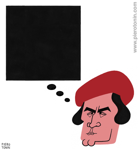 Cartoon: Kazimir Malevich (medium) by Piero Tonin tagged suprematist,suprematism,painters,artists,paintings,painting,art,russia,painter,artist,russian,2014,1914,anniversary,years,100,100th,quadrate,schwarzes,square,black,malevich,kazimir