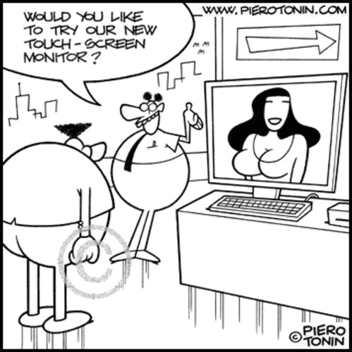 Cartoon: Touch-screen (medium) by Piero Tonin tagged piero,tonin,computer,computers,pc,touchscreen,touchscreens,monitor,technology,electronics,tits,boobs,screen,screens,sexy,cleavage,busty,woman,women,girl,girls,erotic