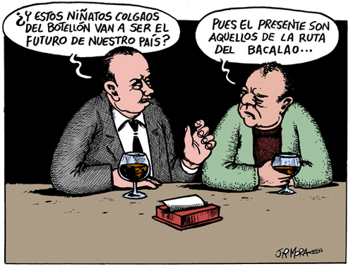 Cartoon: Botellon (medium) by jrmora tagged botellon,bacalao,alcohol,juventud,fiesta,hardcore,destroy,musica,diversion