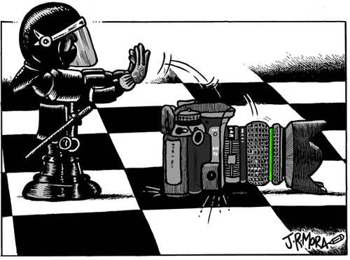 Cartoon: Censura (medium) by jrmora tagged libertad,leyes,represion,censura,derechos,policia,spain,expresion