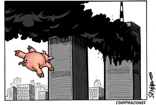 Cartoon: Conspiraciones gripe porcina (medium) by jrmora tagged cerdo,gripe,porcina,alarma,alerta,pandemia,epidemia