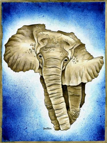 Cartoon: African Continent (medium) by BenHeine tagged marjorie,denaut,abner,african,continent,afrique,africa,ben,heine,jungle,illusion,circus,ivory,extinction,forest,hear,ears,era,museum,generation,clever,intelligence,protection,old,brain,trunk,wisdom,whisper,glide,skin,ground,clown,cirque,pro,lines,oreilles