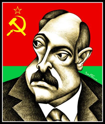 Cartoon: Alexander Lukashenko (medium) by BenHeine tagged alexanderlukashenko,presidentofbelarus,alexandreloukachenko,dictator,revolution,sovietunion,russia,communism,faucilleetmarteau,caricature,benheine,moustache,farmer,nostalgia,urss,ussr,unionsoviet,socialist,republics,