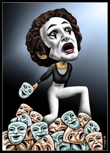 Cartoon: Bye Bye Marcel Marceau (medium) by BenHeine tagged marcel,marceau,marcelmarceau,mask,mime,art,poetry,face,life,costume,silence,happyness,sadness,theater,charliechaplin,thepoetryman,poem,caricature,benheine,auschwitz,jew,french,usa,newyork,makeup,drama,tragedy,cry,shout,death,,bye