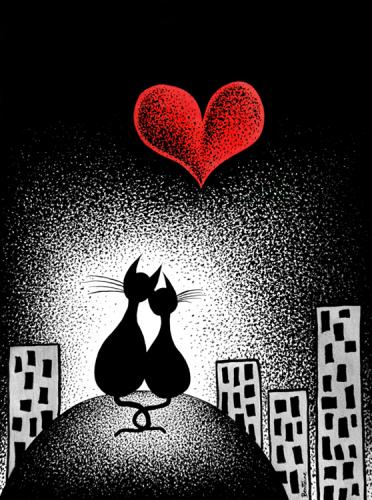 Cartoon: Carrying Your Heart With Me (medium) by BenHeine tagged carry,your,heart,with,me,ee,cummings,love,coeur,milosc,kocham,kochana,cat,lot,chat,dog,animal,back,faithful,fidele,moon,lune,de,miel,amour,celebration,darling,fate,sweety,sky,building,pointillism,stars,marta,illustration,judithpordontripodcom