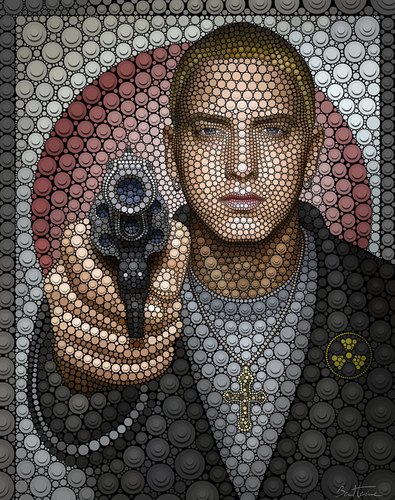 Cartoon: Eminem (medium) by BenHeine tagged career,ii,please,bitch,joke,murder,kill,suicide,d12,controversy,polemic,controversial,story,success,uk,shady,slim,gun,talent,carey,mariah,parody,hiphop,music,portrait,circlism,digital,art,benheine,eminem