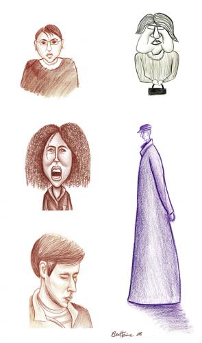 Cartoon: Fast Portraits in the Subway 3 (medium) by BenHeine tagged portrait,caricature,subway,metro,sketch,exercise,training,draw,skill,fast,quick,rapide,steady,lifedrawing,lines,colours,pencils,capture,emotion,face,visage,expression,haircut,funny,exaggerate,transport,tramway,bus,travel,dessiner,cartoon,couleurs,croquis
